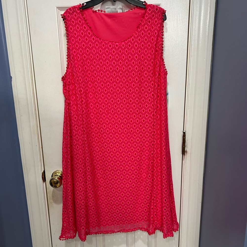 Hot pink sleeveless dress; perfect for summer —-work or play
